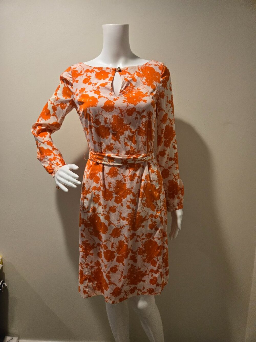 Tory Burch Silk Floral Long Sleeved Dress Orange White 0